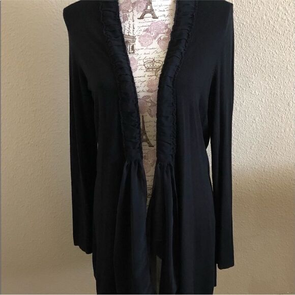 Chicos Rufflled Trim Tie Cardigan in Black size 3 or L - Picture 4 of 9